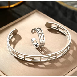 Conjunto de Pulsera y Anillo Geométrico en Plata - Minimalista y Elegante