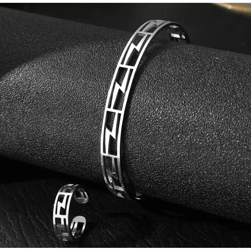 Conjunto de Pulsera y Anillo Geométrico en Plata - Minimalista y Elegante