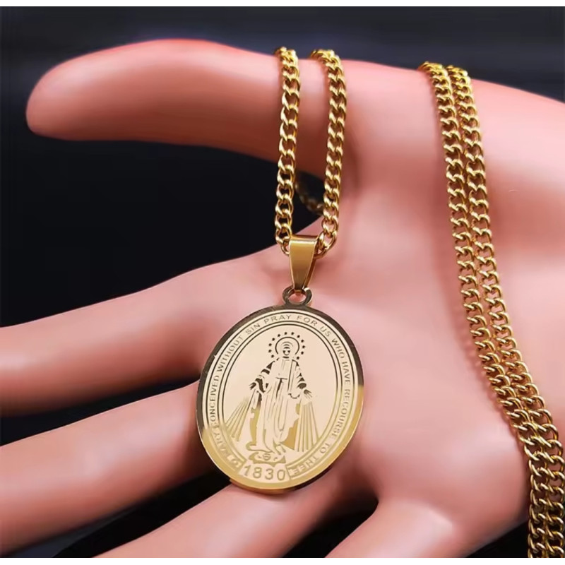Medalla Milagrosa de la Virgen María en Acero Inoxidable - Diseño Clásico