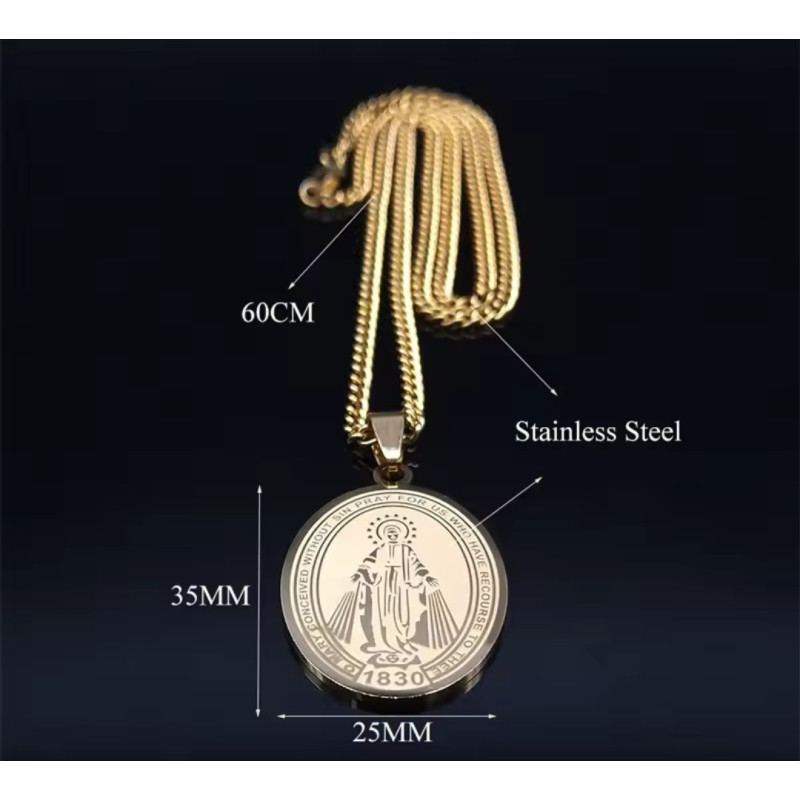 Medalla Milagrosa de la Virgen María en Acero Inoxidable - Diseño Clásico