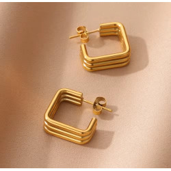 Aretes Cuadrados de Acero Inoxidable Dorado - Joyería Moderna