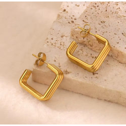 Aretes Cuadrados de Acero Inoxidable Dorado - Joyería Moderna