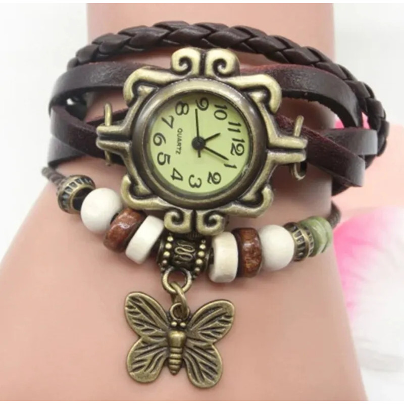 Elegante reloj de pulsera con correa trenzada de cuero marrón y esfera vintage Elegante reloj de pulsera con correa trenzada de cuero marrón y esfera vintage