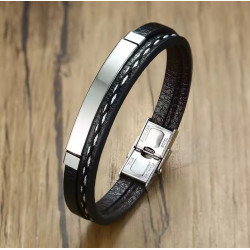 Pulsera de Cuero Trenzado para Hombre con Placa de Acero Inoxidable - Elegante y Duradera
