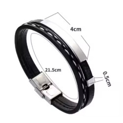 Pulsera de Cuero Trenzado para Hombre con Placa de Acero Inoxidable - Elegante y Duradera