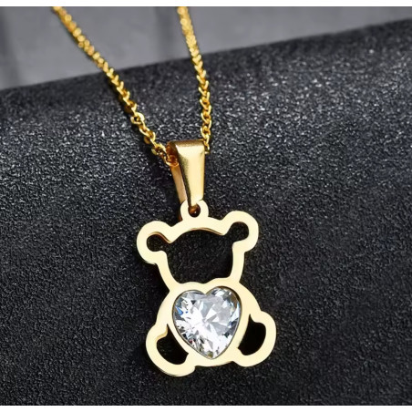 Collar de Oso con Corazón: Elegancia y Amor en Acero Inoxidable