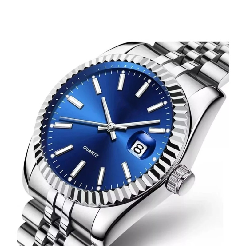 Reloj de cuarzo analógico para hombre, diseño clásico, esfera azul. Reloj de cuarzo analógico para hombre, diseño clásico, esfera azul.