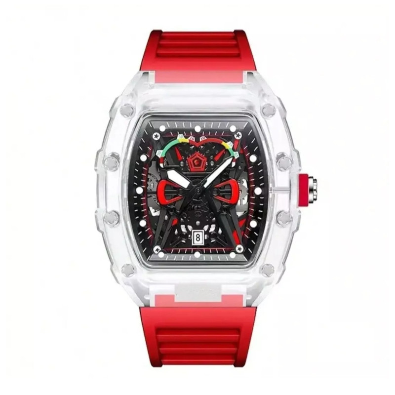 Reloj Skeleton con Correa de Silicona Roja: Estilo único y deportivo Reloj Skeleton con Correa de Silicona Roja: Estilo único y deportivo