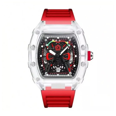 Reloj Skeleton con Correa de Silicona Roja: Estilo único y deportivo