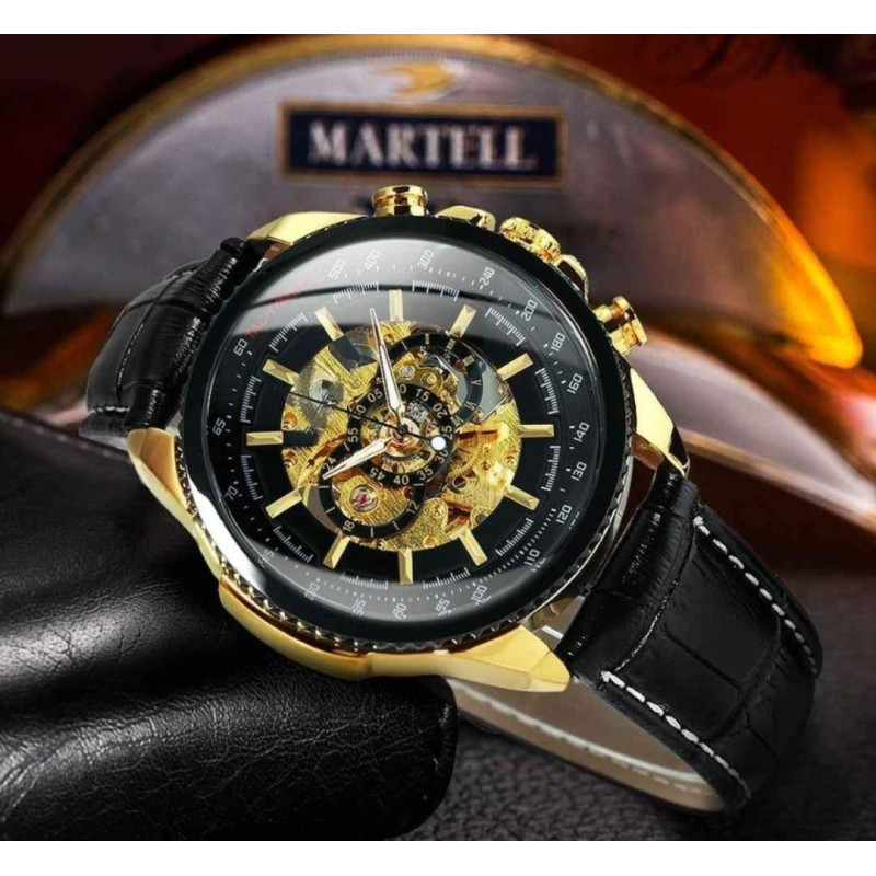 Reloj Automático de Lujo para Hombre - Esqueleto Dorado con Correa de Cuero Reloj Automático de Lujo para Hombre - Esqueleto Dorado con Correa de Cuero