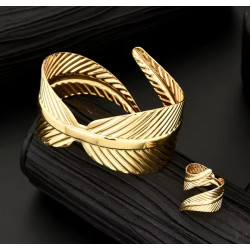 Set Pulsera y Anillo Hoja Bohemia Dorada | Accesorios Étnicos