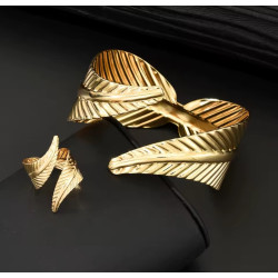 Set Pulsera y Anillo Hoja Bohemia Dorada | Accesorios Étnicos