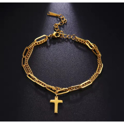 Pulsera de Acero Inoxidable con Cruz Dorada | Joyería Fina para Mujer