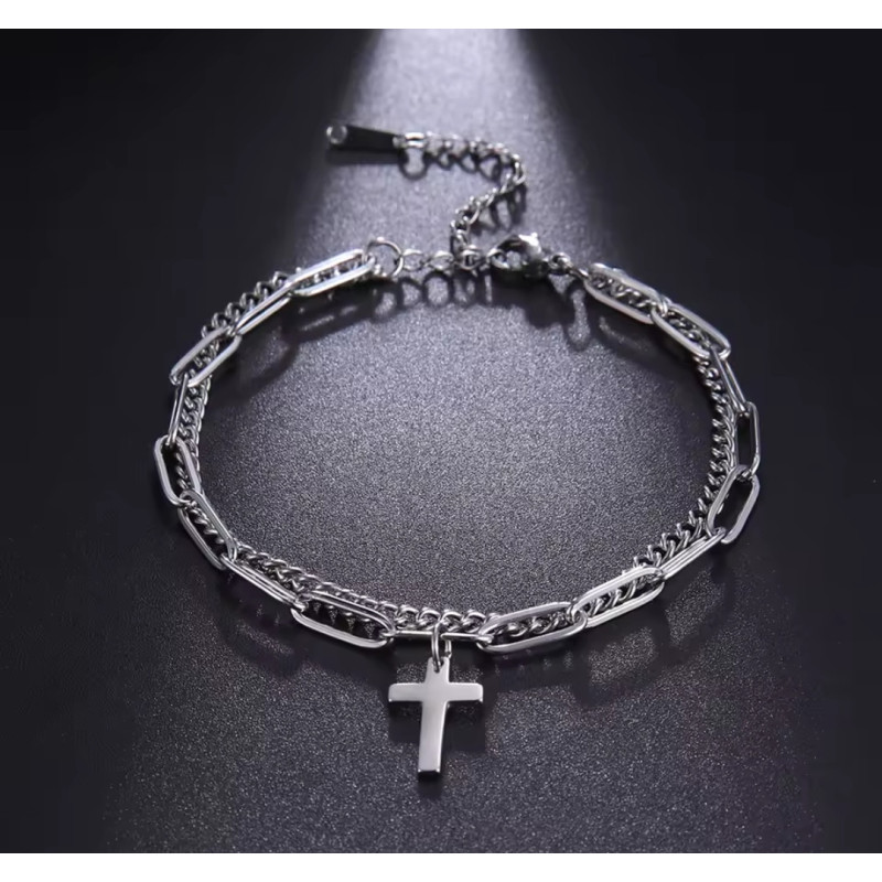 Pulsera Cruz Hombre Acero Inoxidable - Joyería Minimalista