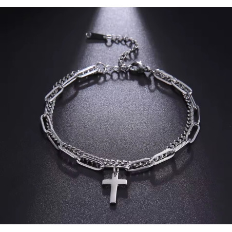 Pulsera Cruz Hombre Acero Inoxidable - Joyería Minimalista