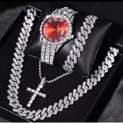 Set de Joyería Hip Hop Icónico - Reloj y Collar Cubano Brillante