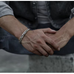 Pulsera Cuff Hombre Acero Inoxidable Vintage - Diseño Trenzado Étnico Unisex