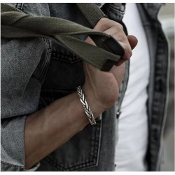 Pulsera Cuff Hombre Acero Inoxidable Vintage - Diseño Trenzado Étnico Unisex