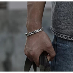 Pulsera Cuff Hombre Acero Inoxidable Vintage - Diseño Trenzado Étnico Unisex