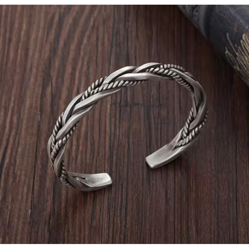 Pulsera Cuff Hombre Acero Inoxidable Vintage - Diseño Trenzado Étnico Unisex