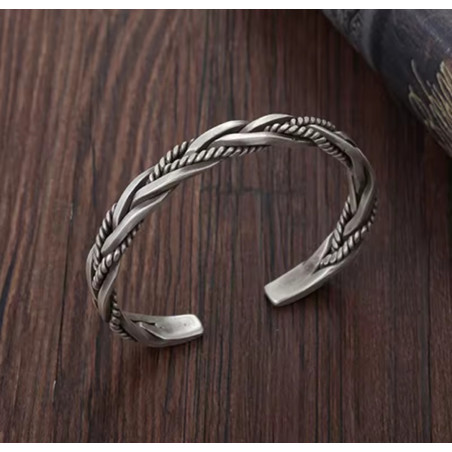 Pulsera Cuff Hombre Acero Inoxidable Vintage - Diseño Trenzado Étnico Unisex