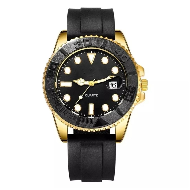 Reloj Deportivo de Hombre con Correa de Silicona y Bisel Dorado Reloj Deportivo de Hombre con Correa de Silicona y Bisel Dorado