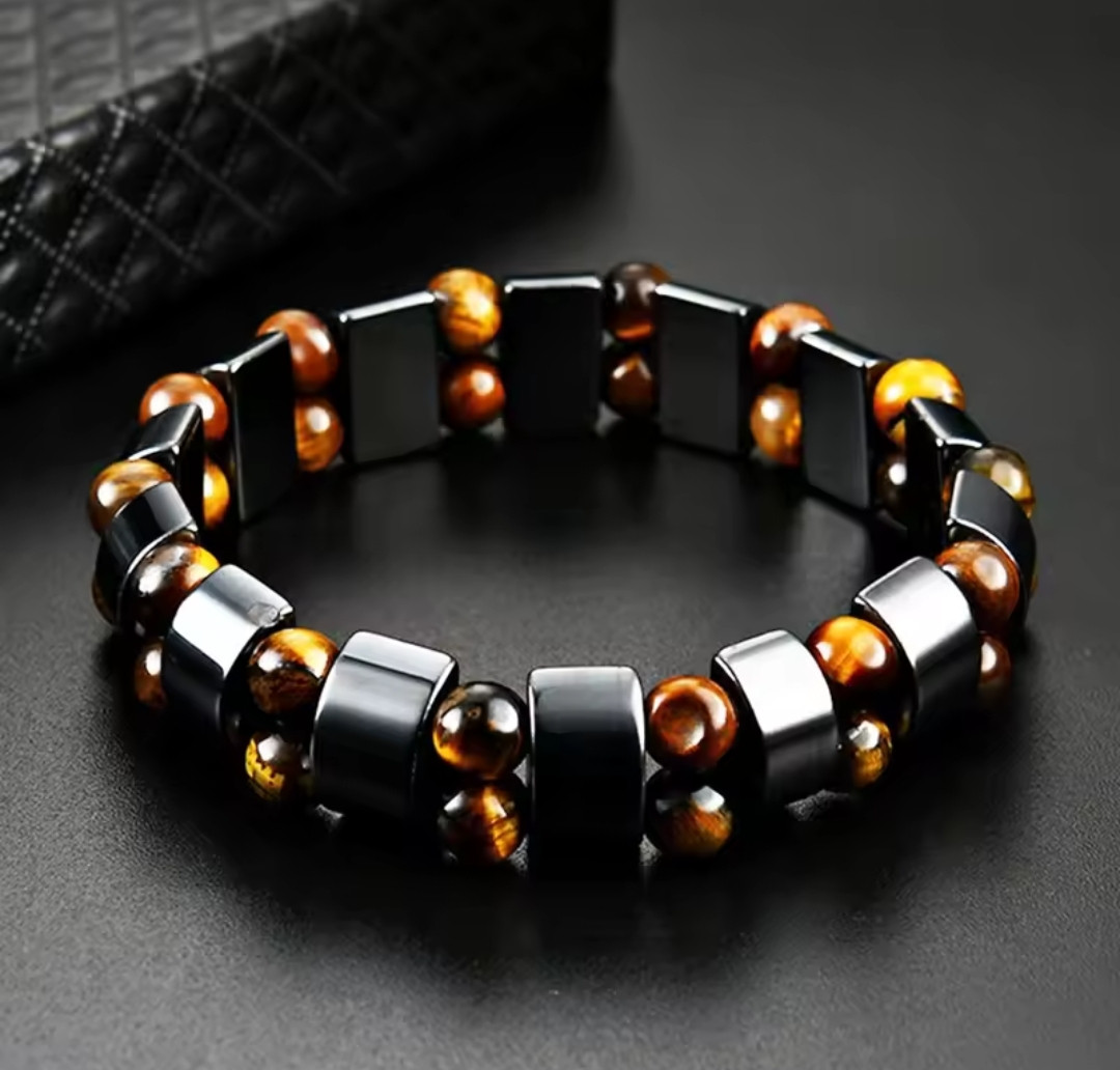 Pulsera Hombre Doble Hematita y Ojo de Tigre Natural - Elegancia y Protección: El Accesorio Definitivo para el Hombre Moderno