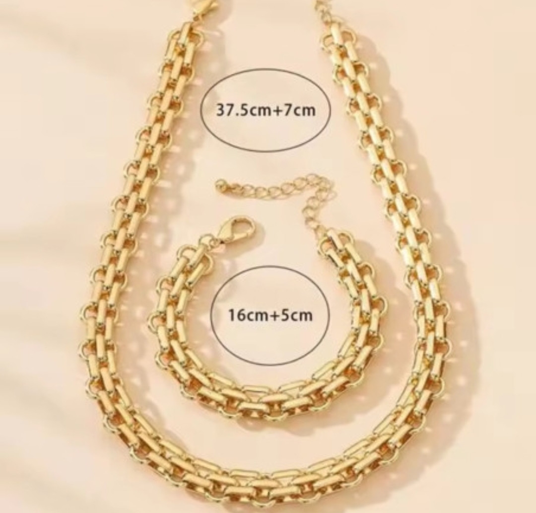 Conjunto de Collar y Pulsera de Cadena Dorada Gruesa: La Declaración de Estilo Definitiva para el Hombre y la Mujer Modernos