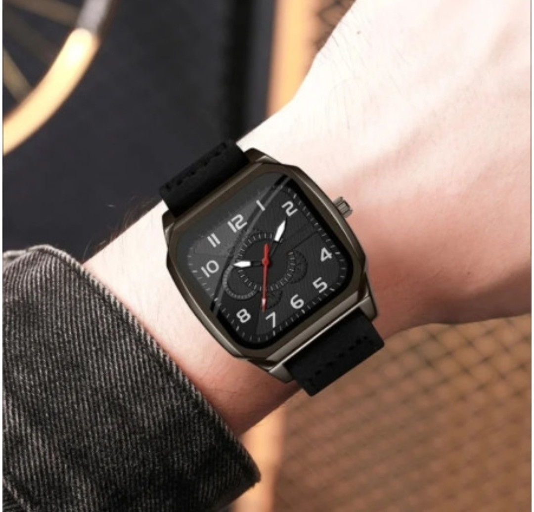 Reloj de pulsera unisex retro, diseño cuadrado, correa de cuero: Un Icono de Estilo Atemporal